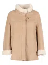 Fay Boxy Beige Suede Coat With Plush Shearling Lining In Brown