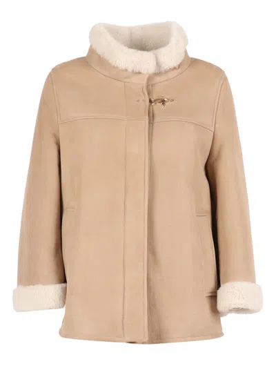 Fay Shearling+hook Cape In Brown