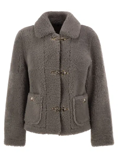 Fay Shearling Jacket With Hook Fastenings By  In Gray