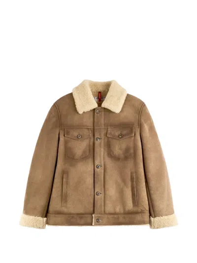 Fay Shearling-trim Button-up Jacket In Braun