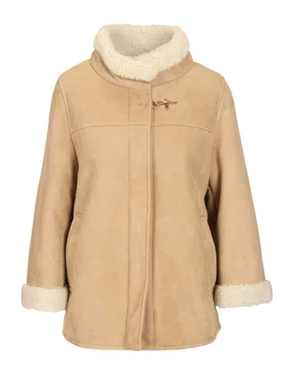 Fay Sheepskin Cape Coats Grey In Gold