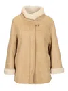 Fay Stand Collar Leather Jacket In Neutral