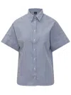 Fay Blue Cotton Shirt With Classic Collar And Short Kimono Sleeves