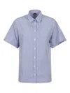 Fay Blue Cotton Shirt With Classic Collar And Short Kimono Sleeves
