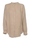 Fay Vegan Linen Shirt With Mandarin Collar In Beige