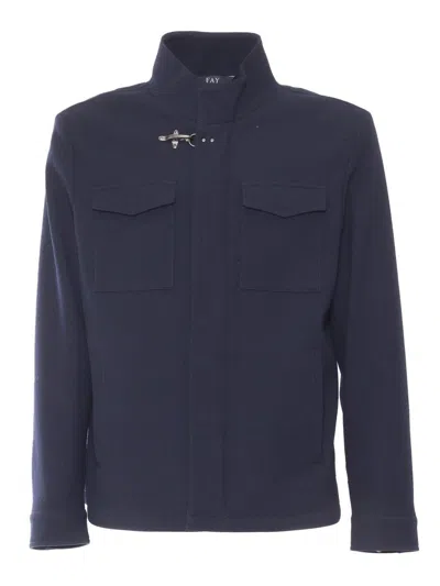 Fay Stretch Cotton And Wool Short Field Jacket Jackets Blue