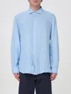Fay Cutaway Collar Linen Shirt In Gnawed Blue