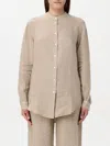 Fay Vegan Linen Shirt With Mandarin Collar In Beige