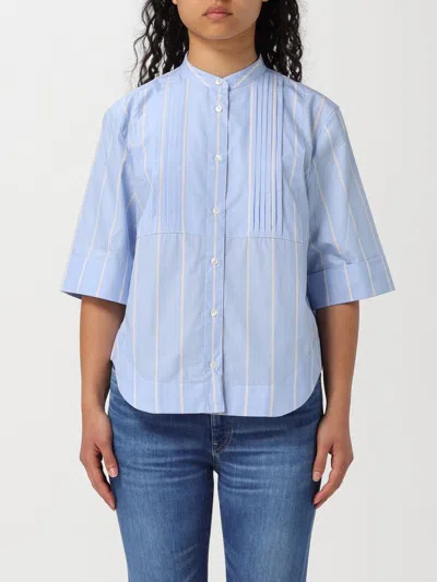 Fay Neckless Cotton Shirt In Gnawed Blue 1