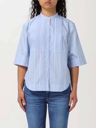 Fay Neckless Cotton Shirt In Blue