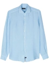 Fay Cutaway Collar Linen Shirt In Clear Blue