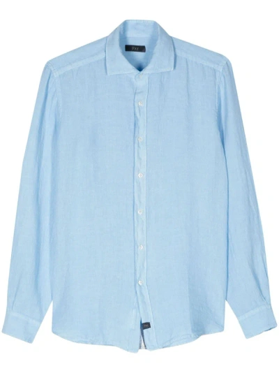 Fay Cutaway Collar Linen Shirt In Blue