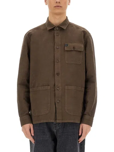 Fay Linen-cotton Shirt Jacket In Brown