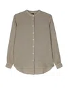 Fay Classic Button-down Linen Shirt With Mandarin Collar In Military