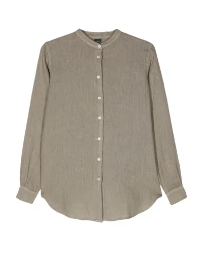 Fay Band-collar Slub Shirt In Beige