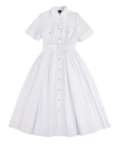 Fay Shirt-collar Midi Dress With Waist-cinching Belt In White