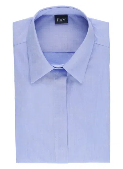 Fay Cotton Shirt With Long Sleeves And Collar In Blue