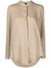 Fay Vegan Linen Shirt With Mandarin Collar In Beige