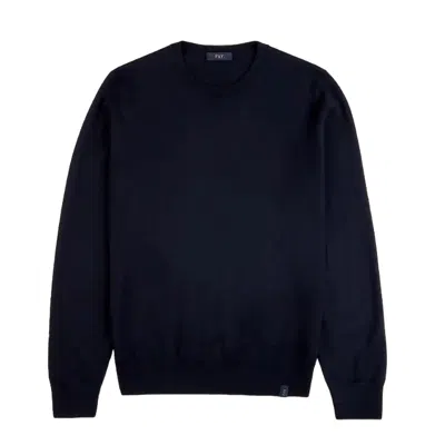 Fay Refined Crew Neck Sweater In Deep Navy Wool In Blue