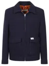 Fay Short Blue Wool Jacket With Zip Fastening And Iconic Logo In Blue