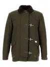 Fay Structured Green Cotton Jacket With Contrasting Collar In Multi