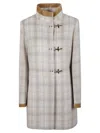 Fay Short Cream And Beige Plaid Coat In Gray