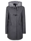 Fay Short Dark Grey Coat With Quilted Hood In Gray