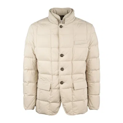 Fay Short Double Front Down Jacket In Canvas Mélange Beige In Neutral