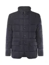 Fay Short Down Jacket In Carded Wool Flannel In Blue