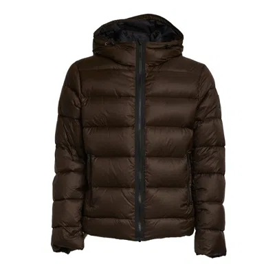 Fay Short Down Jacket With Enveloping Hood And Double Front Design In Brown