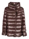 Fay Quilted Rosewood Nylon Down Jacket With Funnel Neck And Iconic Hook In Brown
