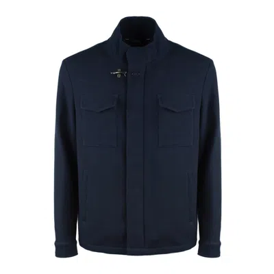 Fay Short Field Jacket In Wool And Stretch Cotton Blue