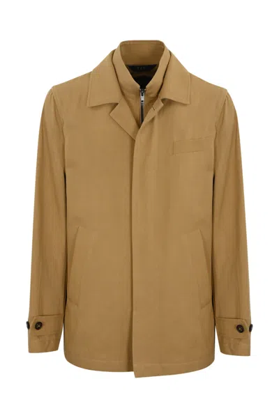 Fay Short Morning Coat In Cotton And Linen Twill In Beige