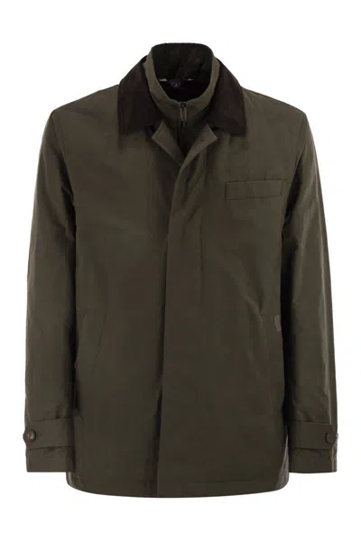 Fay Men Short Morning Raincoat In Cotton And Nylon Faille In Green