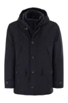 Fay Men Short Parka In Technical Gabardine In Blue