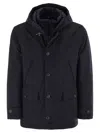 Fay Navy Hooded Coat With Button And Zipper Closure In Blue