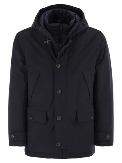 Fay Short Parka In Technical Gabardine In Blue