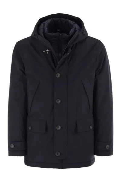 Fay Short Parka In Technical Gabardine In Black
