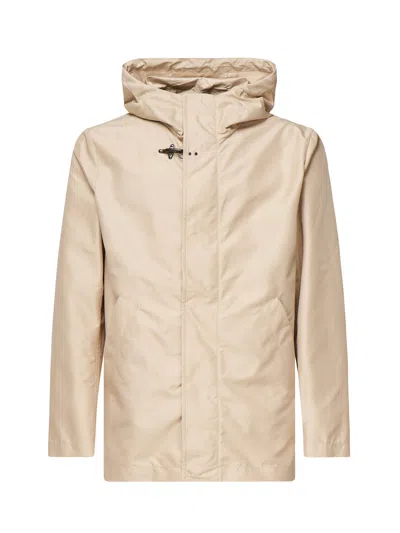 Fay Short Parka In Technical Poplin In Sand