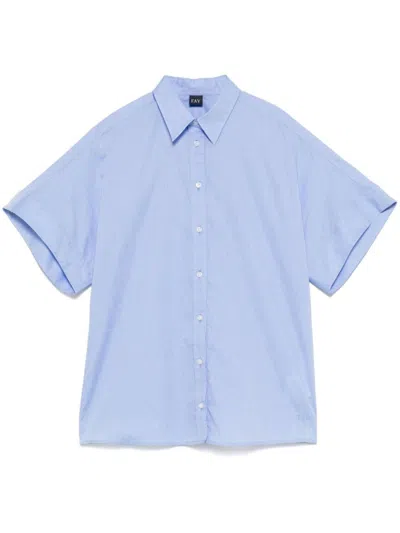 Fay Short-sleeve Blue Shirt With Classic Collar