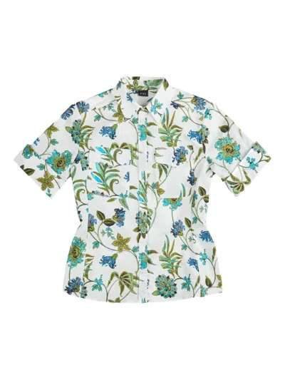 Fay Cotton Shirt Short Sleeves Floral Pattern In Multi