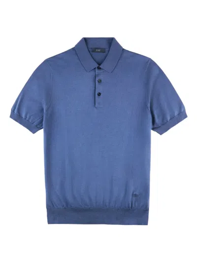 Fay Short-sleeve Knitted Polo Shirt In Blue