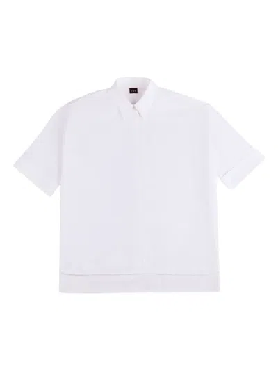 Fay Short Sleeve Shirt Collared Neck Side Slits In White