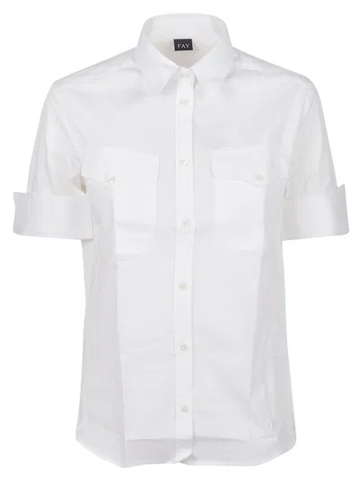 Fay Short Sleeve Structured White Cotton Shirt