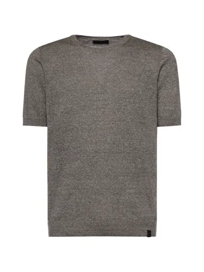 Fay Linen And Cotton T-shirt In Brown