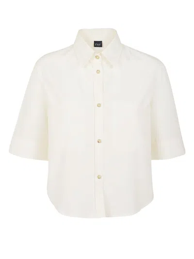 Fay Short-sleeved Cotton Shirt With Classic Collar In White