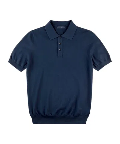 Fay Short-sleeved Knitted Polo Shirt In Blue