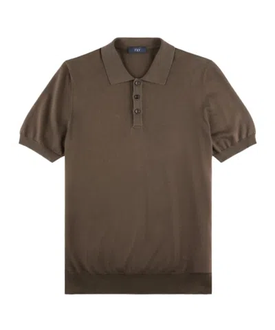 Fay Short-sleeved Knitted Polo Shirt In Brown