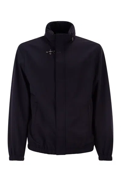 Fay Short Travel Bomber Jacket In Water-repellent Stretch Nylon In Black