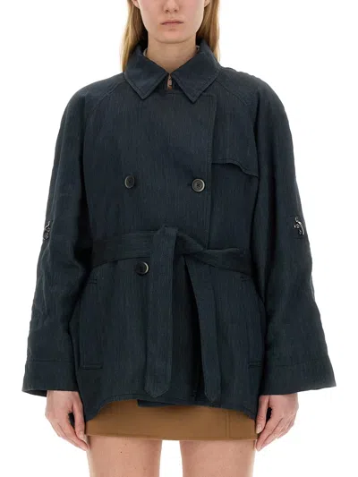 Fay Short Trench Coat In Blue